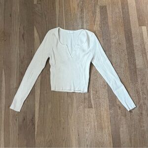 Miss Love Tan Ribbed Long-Sleeved Sweater, Size M
